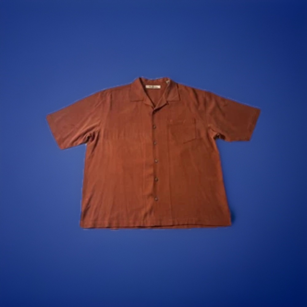 Tommy Bahama Silk Hawaiian Shirt Mens 2XL Rust Orange Pelican Cigars Embroidered